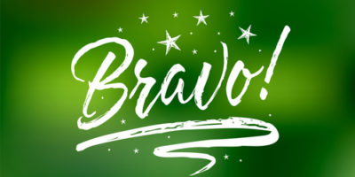 Bravo banner. Bokeh green lights background. Beautiful greeting Congratulations to our Top Lawyers!